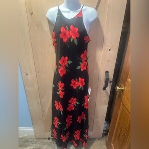 Vintage 90s Hampton Nites black floral dress new with tags SZ 12